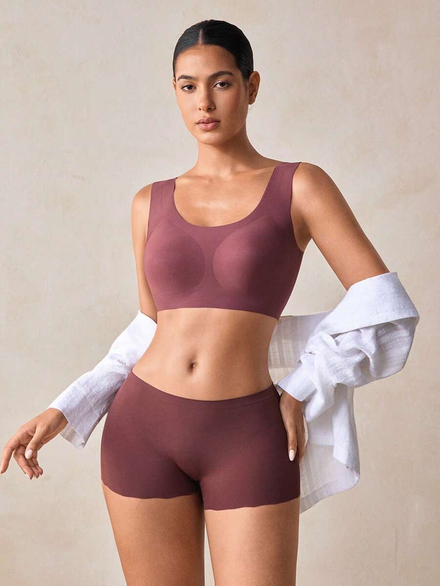 Veilyse Women's Nude Wireless Bra, Thin Fabric, Lift & Support For Large Bust, Removable Pads, Seamless, Comfortable, Elastic, Wide Strap, U-Shaped Sports Bra