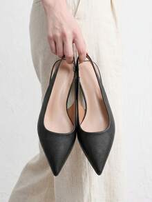 CUCCOO BIZCHIC Light Plate Solid Color Small Slope Heel Low Heel High Class Elegant Black Rough Pattern PU Women Flat Shoes Dew Heel Commuter Dating Daily Fall Shoes - Black - View 6