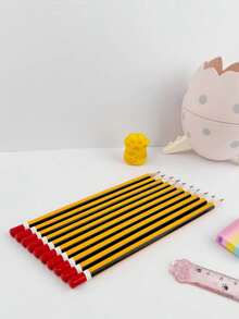 HB Pencils, Yellow Striped Poplar Wood Barrel, 0.7mm Medium Tip, HB Hardness - Ideal For Students And Office Use - A - View 7