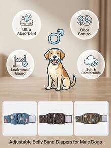 PETSIN 1PC Washable Reusable Male Dog Diapers, Breathable Leakproof Dog Belly Bands With Adjustable Hook And Loop, Cute Paw Print Male Puppy Diapers For Incontinence Marking, Soft Comfortable Pet Diapers For Small Medium Dogs - multicolor - View 4