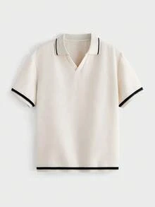 EASEVO 男士大尺碼休閒日常針織 Polo 衫，適合夏季 - 杏色 - 查看 2