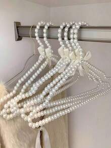 1/5 PCS Plastic Faux Pearl Bow Clothes Hangers White Luxury Garment Hanger For Wedding Dress Closet Storage. - View 2