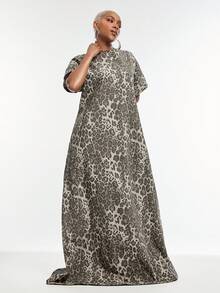 Vixey Leopard Print Short Sleeve Maxi Denim Dress - Multicolor - View 5