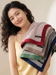 Cirelle 1pc Soft Cotton Striped Hand Towel, Highly Absorbent Ribbed Face Towel With Contrast Color Border, Quick Dry Decorative Bath Towels For Bathroom, Gym, Travel & Daily Care - Multicolor - View 4