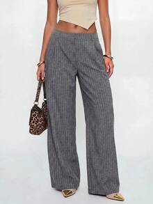 Avantive Pantalones rectos grises de moda para mujer, estilo commuter, para negocios, trabajo, otoño y casual - Gris Oscuro - Ver 4