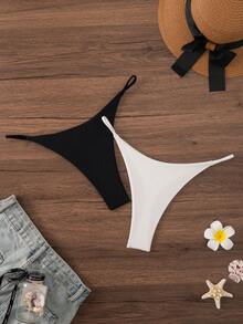 Swim Basics 夏季海灘女款純色細肩帶比基尼褲 - 白色 - 查看 3