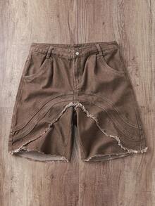 Manfinity Joysei Men's Loose Fit Pocket Frayed Hem Casual Denim Shorts Jorts Street Hang Out Tropical - Brown - View 1