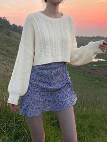 DAZY Women's Casual Versatile Solid Color Cropped Sweater - White - View 5