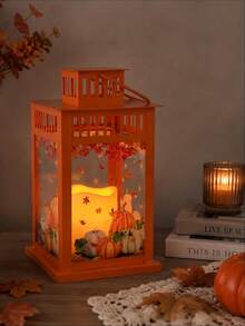 1/2Pcs Halloween Metal Lantern Candle Holders, Vintage Iron Wind Lamp Tealight Holder, Spooky Table Mantel Window Decor For Halloween Party Haunted House - various - View 2