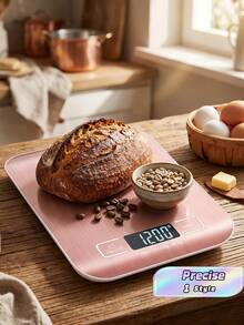 1 Báscula de cocina digital de 10kg, precisión de 1g/0.1oz, de acero inoxidable, apta para hornear y cocinar (baterías no incluidas) - Rosa - Ver 2