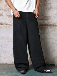 Skyrend Grunge Goth Y2K 风格男士休闲刺绣宽松阔腿牛仔裤，四季皆宜，时尚街头风，适合工作、通勤、舞台表演、朋友聚会、户外活动等场合。 - 黑色 - 查看 6
