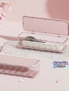 1 buah Kotak Penyimpanan Peralatan Makan Plastik 27x9x8cm, Tempat Penyimpanan Peralatan Makan Anti Debu dengan Alas Pengering, Pengatur Peralatan Makan Anti Lembap untuk Pisau, Garpu, Sendok, Sumpit, Wadah Peralatan Makan untuk Dapur Rumah, Tersedia Warna Pink, Hijau, dan Putih - MultiWarna - View 1