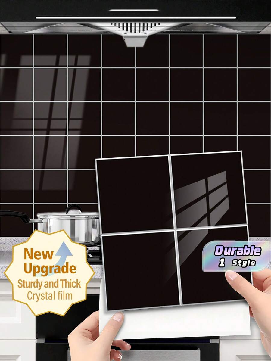 1/12/36pcs Black Square Peel And Stick Tile Stickers – Waterproof Self-Adhesive Backsplash For Kitchen, Bathroom & Laundry Room - 30*30CM - View 1