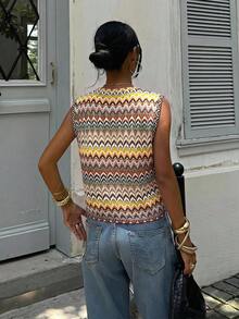 Siren Gaze Rompi Rajut Bergaris Beige Gaya Boho Elegan Era 2000-an untuk Musim Panas, Perjalanan, Liburan, Musim Gugur, Streetwear, Ulang Tahun, Pernikahan, Festival, Pesta Liburan - MultiWarna - View 3