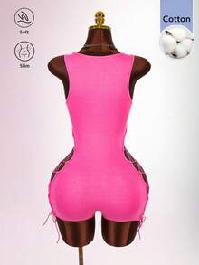 Bumpella Cross-Cutout Backless Sexy Sleeveless Jumpsuit For Women - Pink - View 8