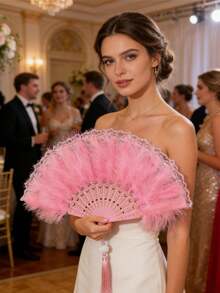 Artificial Feather Fan, Feather Hand Fan, Retro 1920s Style Suitable For Masquerade, Stage Performance, Square Dance, Photography, Advertisement, Cheongsam Show, Etc., Commencement, Congrats Grad, Travel Hiking Essentials, Portable Tools, - multicolor - View 3