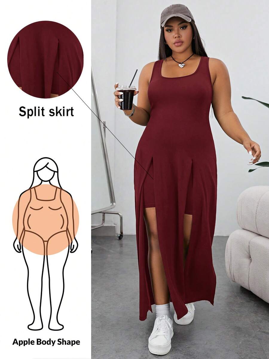 Shapeblank Conjunto de 2 piezas de top sin mangas y shorts de unicolor minimalista talla grande - Burdeos - Ver 1
