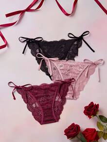 Elorette 3入組女士蕾絲三角褲,側邊綁帶和花朵細節的內衣 - 彩色 - 查看 8