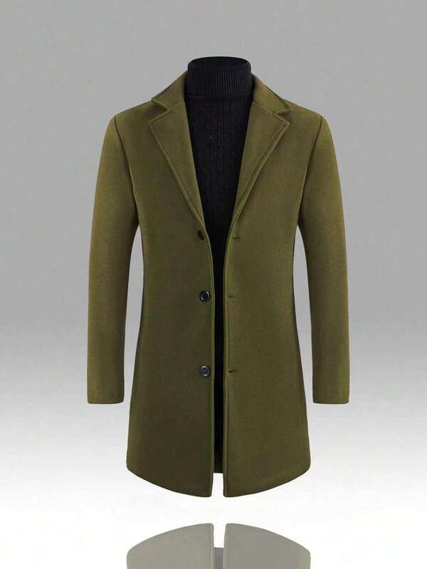 Calvornis Men's Solid Color Lapel NeckLong Sleeve Single-Breasted Casual Overcoat