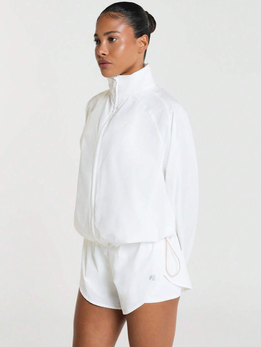 11SKNDS Oversized Mock Neck Full Zip Windbreaker Jacket With Raglan Sleeves And Elasticated Hem Spring Transitional Outerwear Layer - White - View 1
