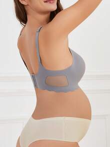 Moonlight&Mama 1pc Solid Color Seamless Mesh Hem Wavy Edge Maternity Underwear - Dark Grey - View 4