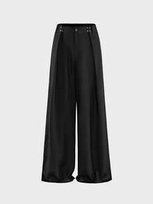 AXEPEAK Men's Solid Color Pleated Wide Leg Pants - Black - View 2