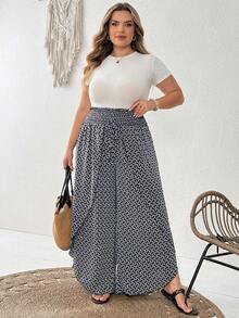 SHEIN CURVE+ 大尺碼 US22 音樂節、海邊度假、波希米亞純色時尚休閒寬鬆喇叭褲，適合夏季穿著 - 黑色 - 查看 9