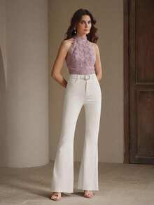 Anewsta Rundhals ärmelloses Tanktop, strukturierter Stoff, figurbetontes elegantes Damenoberteil für Party, Sommerurlaub - Violett - Übersicht 3