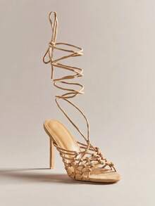 SHUZIA 夏季女士时尚交叉绑带圆头高跟凉鞋 - 米色 - 查看 7