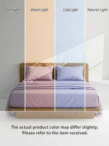 Veyra Day 4pcs/Set 100% Polyester Sheet Set Easy Care Bedding Set Fitted Sheet Set (1pc Flat Sheet+1pc Fitted Sheet+2pcs Pillowcases) Fitted Sheet Set King Queen Full TWIN SIZE Sheet Deep Pocket Up To 35cm , Breathable Better For Sleep - Light purple - View 11