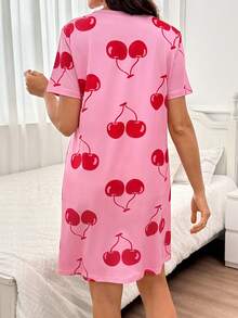 Moonlight&Mama Spring/Summer Minimalist Pink Cute Fun Cherry Print Maternity Loungewear Nightgown - Pink - View 2