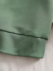 Genkimix Kids Conjunto de sudadera de cuello redondo con mangas raglán y diseño de bloques de color minimalista estilo coreano para niños, con pantalones de chándal holgados a juego con bloques de color, para uso diario en primavera - verde menta - Ver 6