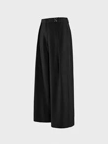 AXEPEAK Men's Solid Color Pleated Wide Leg Pants - Black - View 3