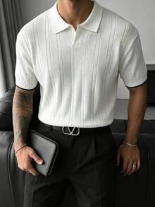 Manfinity Mode Men's Solid Color Short Sleeve Knit Top - White - View 4