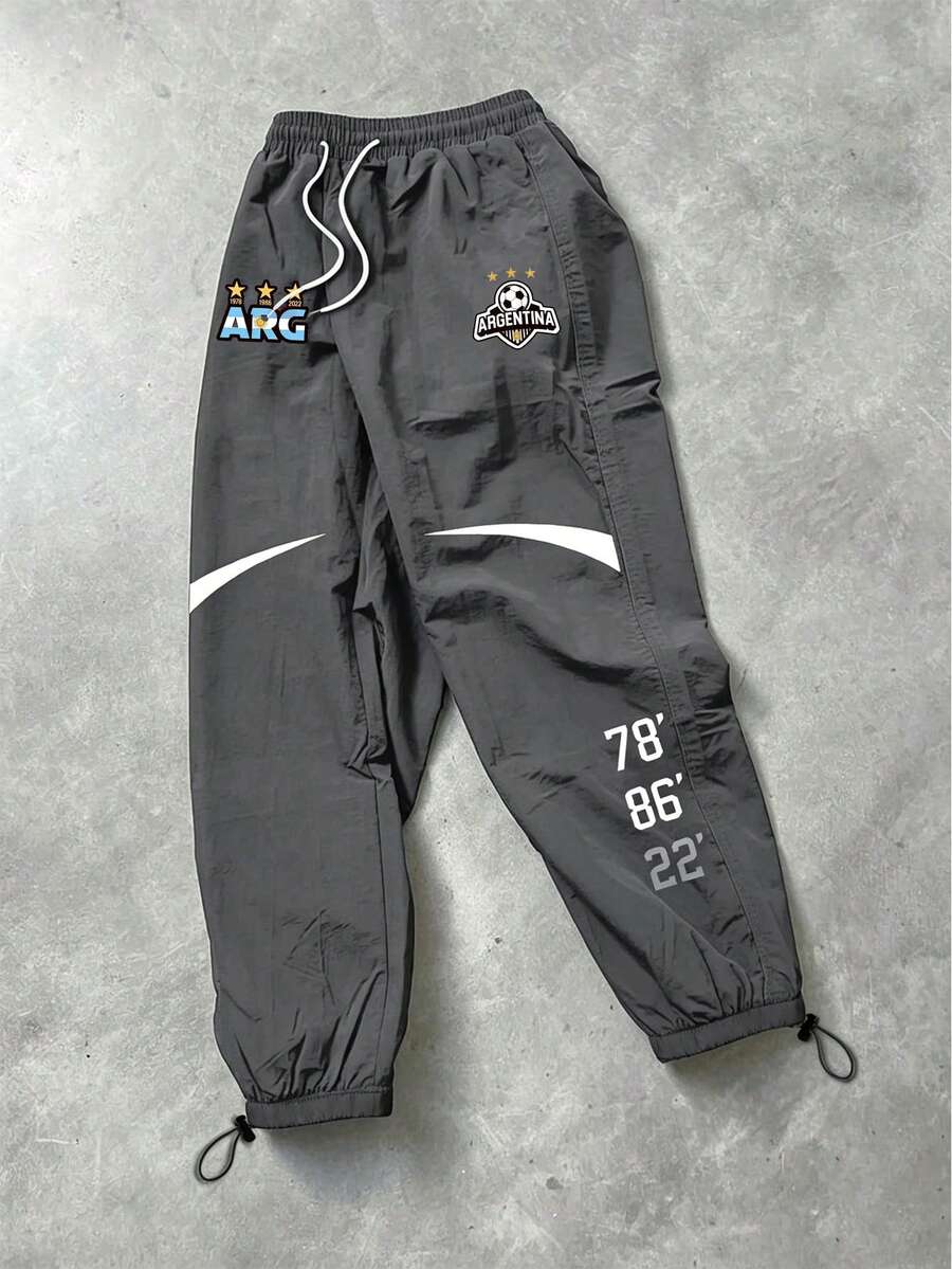 Sport MetroGents 男士字母印花抽繩腰運動長褲,健身房適用 - 黑色 - 查看 1