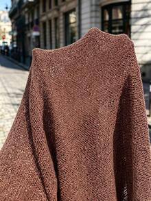 LanaWest Women's Solid Color V-Neck Casual Boho Daily Short Sleeve Knit Top Vacation Dark Brown Summer - Brown - View 5