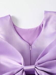 SHEIN Glamorique Kids 女嬰公主洋裝，紫色3D花朵網紗裙，荷葉袖，大蝴蝶結背部設計，生日派對、婚禮節日禮服、舞會洋裝、畢業洋裝、夏季洋裝 - 紫色 - 查看 5