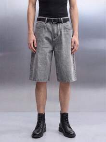 QuarKem Men's Light Blue Washed Denim Loose Casual Shorts Jorts - Light Grey - View 5