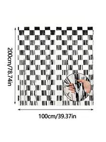 1 Or 2 Pieces Set Of Racing-Themed Metal Wire Curtains, Black-And-White Checkered Fringed Curtains, Racing-Themed Birthday Party Decorative Curtains, "Start The Race" Party Backdrop, Indoor/Outdoor Party Backdrop Decorations, And Photo Props - View 4