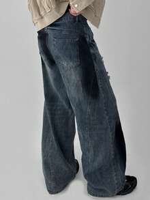 DAZY Jeans de mezclilla azul oscuro desgastado para hombre, otoño - Azul - Ver 7
