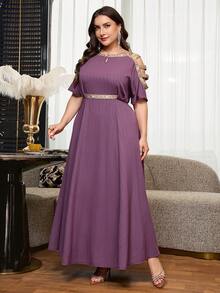 Reflora Plus Size Fashion Cinched Waist Rhinestone Embellished Off-Shoulder Dress - Multicolor - View 5