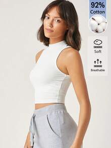 SHEIN BASICS Women's Solid Color Fitted Cropped Casual Versatile Tank Top - White - View 3