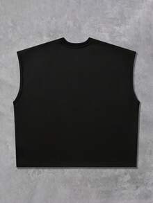 ROMWE MEN Street Life Men's Rivet Decor Blurred Portrait Print Loose Fit Tank Top - Black - View 3