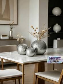 Jarrón de cerámica minimalista moderno nórdico para hidroponía, soporte esférico para flores con acabado martillado y electrochapado en plata, adorno decorativo para sala de estar, soporte de TV, mesa de comedor & escritorio de oficina, decoración del hogar - Multicolor - Ver 1