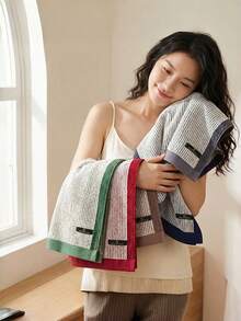Cirelle 1pc Soft Cotton Striped Hand Towel, Highly Absorbent Ribbed Face Towel With Contrast Color Border, Quick Dry Decorative Bath Towels For Bathroom, Gym, Travel & Daily Care - Multicolor - View 3
