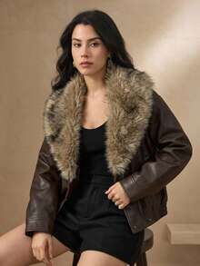 DAZY Women's Fashion Cotton Padded Coat With Buttons And Pockets, Long Sleeve - Coffee Brown - View 1