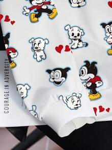 Betty Boop x SHEIN Plus Size Women's Crew Neck Sweatshirt All-Over Print Fall - White - View 7