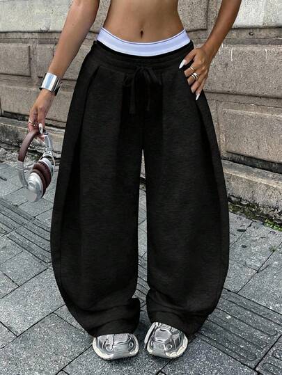 Coolane Women's Summer Streetwear Basic Daily Wear Going Out Sport Going Out Casual Black Oversized Low Rise Baggy Banana Pants