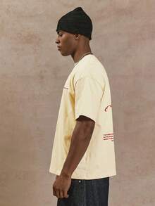 Musero Oversized Short Sleeve Slogan Writing Branded Graphic Print Tshirt Spring&Summer - Yellow - View 3