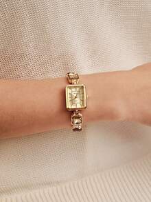 Vandermere 1pc Women's Shiny Casual Quartz Watch, Square Dial, Fashion & Versatile For Daily Wear, Available In Pink/Gold/Black - Gold - View 3